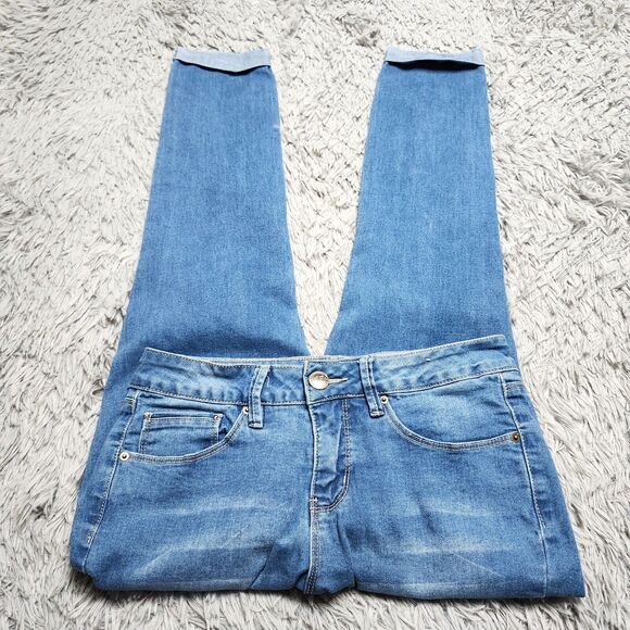 Royalty‎ For Me Mid Rise Ankle Womens Jeans Sz 4 Blue Denim Cuffed Stretch 28x27 - Picture 3 of 13